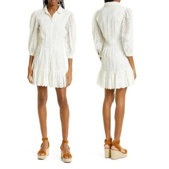 VERONICA BEARD Kylan Eyelet Cotton Shirtdress in White Size 2 - Picture 1 of 12